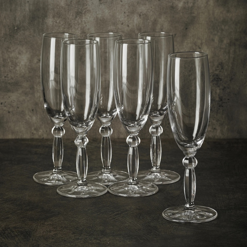 image 1 of Champagne Drinking Flutes Stemmed 6 Set Cocktail Glasses Dinner Party