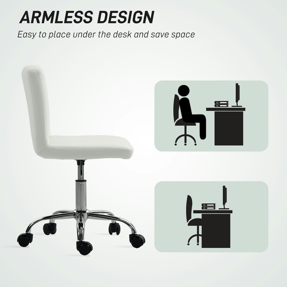 image 1 of HOMCOM Modern Vanity Computer Desk Chair with Rolling Wheels, White White