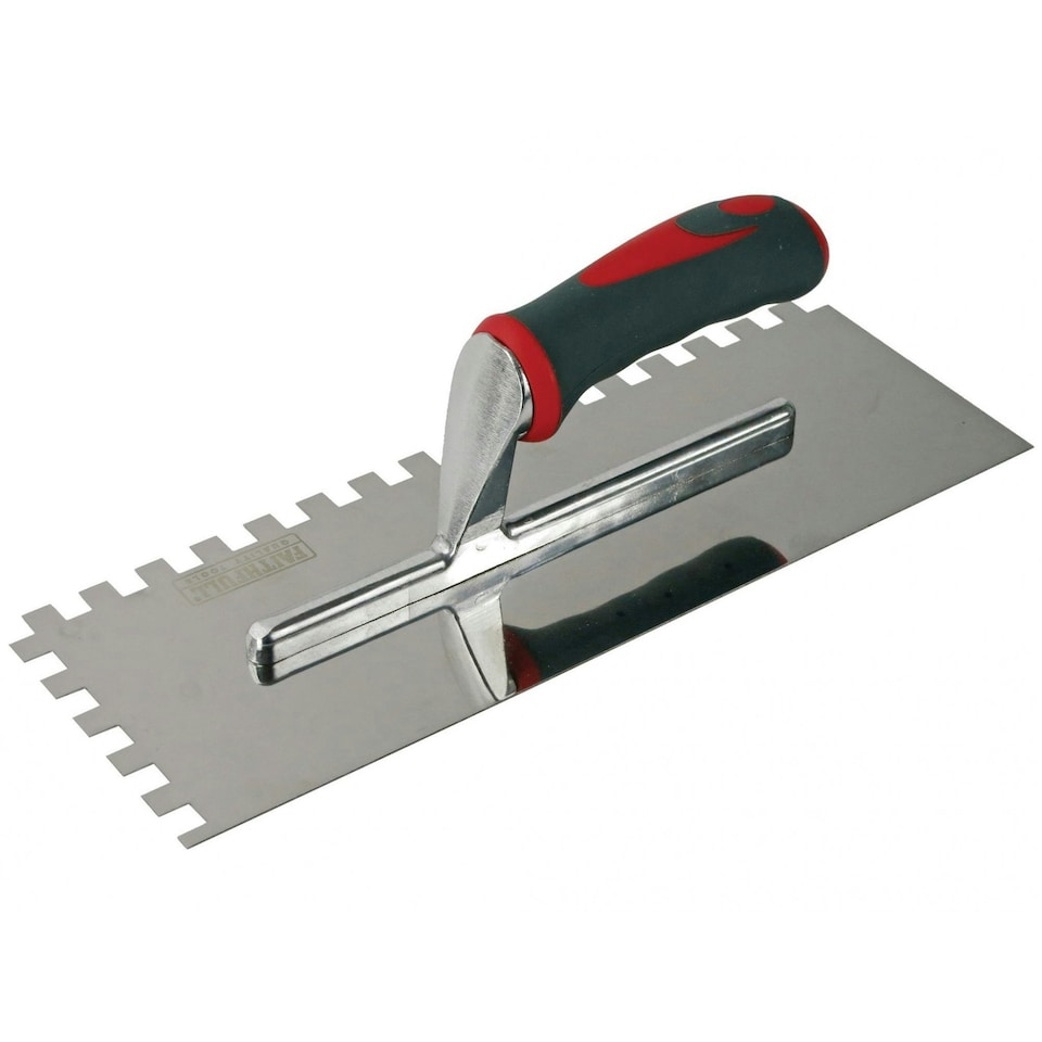 Faithfull Notched Trowel Serrated Edge - Multi Colour - 10mm Stainless Steel Soft Grip Handle 13 x 4.1/2in