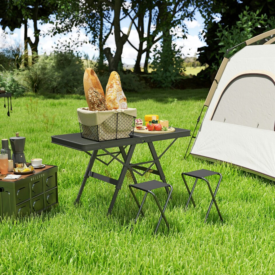 image 1 of Outsunny 3 ft Folding Camping Table w/ Adjustable Heights & Mesh Desktop 