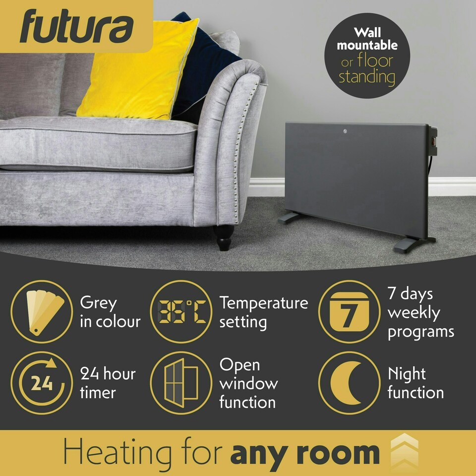 image 1 of Futura 1500W Electric Panel Wall Radiator Heater Grey
