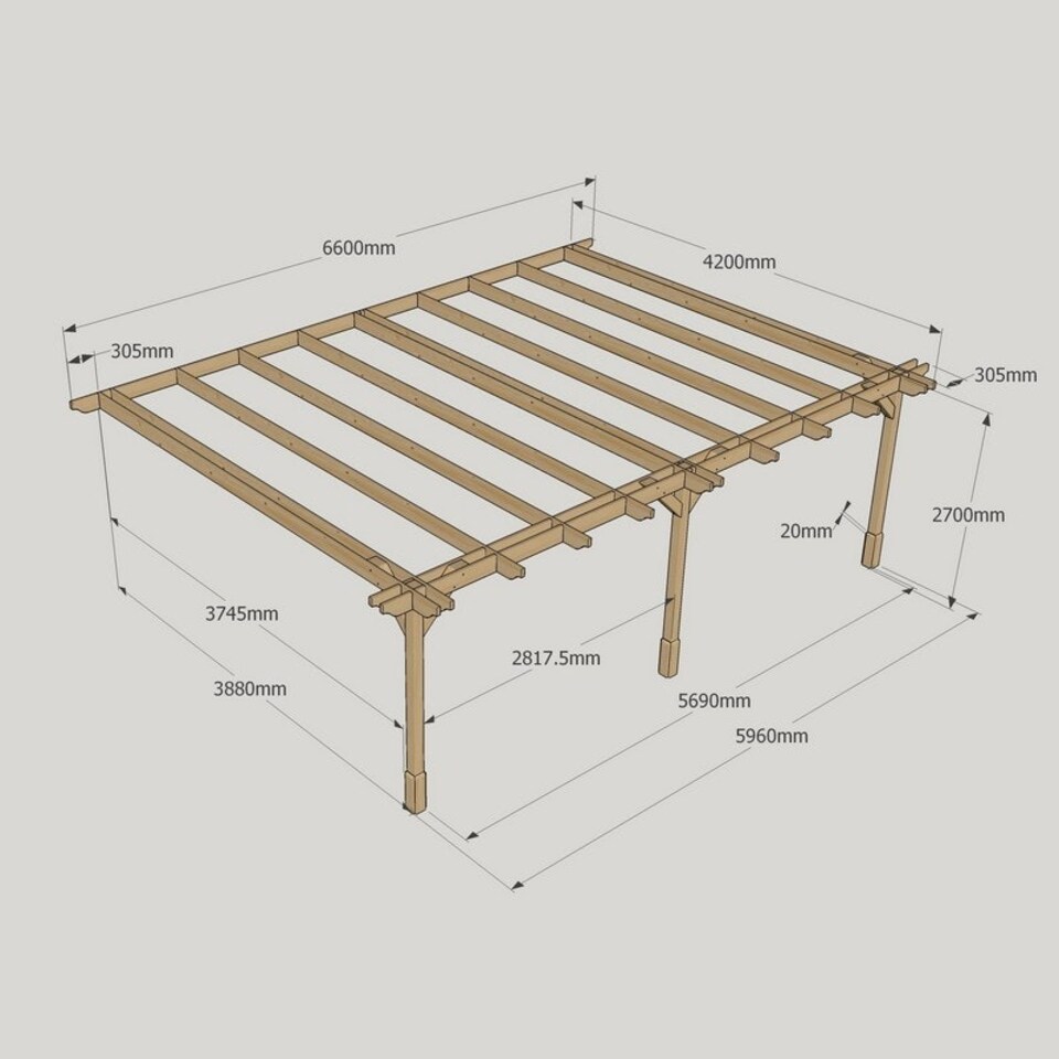 image 1 of Wall Mounted Double Premium Pergola 3 Posts - Wood - L420 x W660 x H270 cm - Light Green