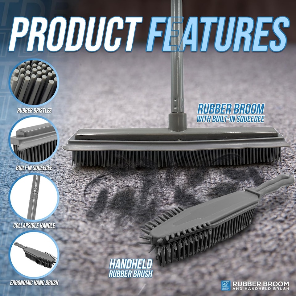 image 1 of Multipurpose Rubber Broom and Rubber Hand Brush Set