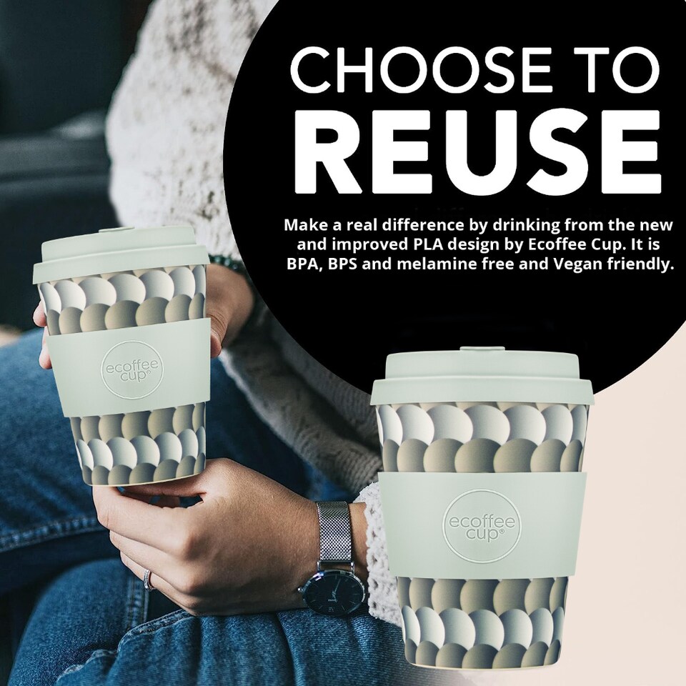 image 1 of Ecoffee Cup 12oz 350ml Reusable, Plant Based Coffee Cup with Silicone Lid & Sleeve - Drempels