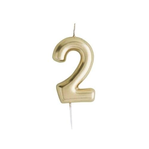 Metallic Gold Number 2 Shaped Candle