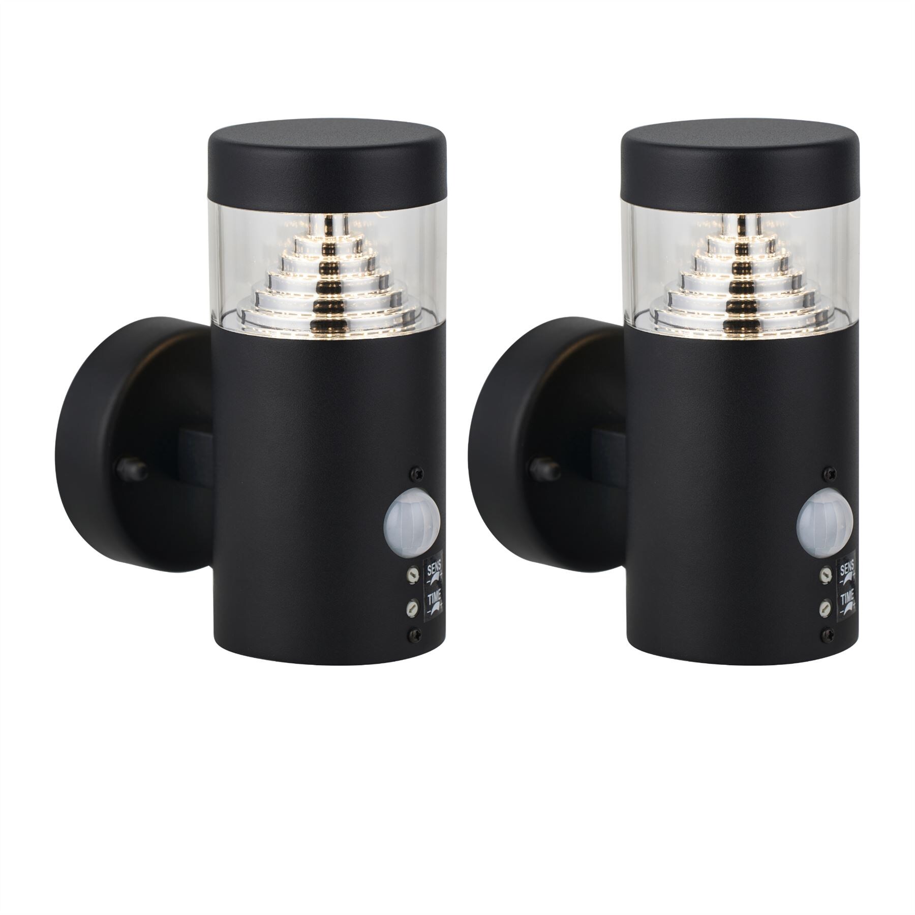 First Choice Lighting Set of 2 Pyramid - Black LED Outdoor Motion Sensor Wall Lights