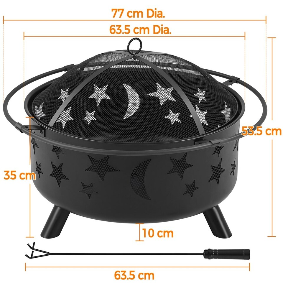 image 1 of Yaheetech Fire Pit Set Iron Bowl Including Poker Mesh Cover Black