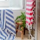 image 4 of Nicola Spring Turkish Soft Lightweight 100% Cotton Bath Towel - 170 x 90cm - Blue Stripe - Bath Towel Beach Towel Bath Sheet Beach Blanket Blue