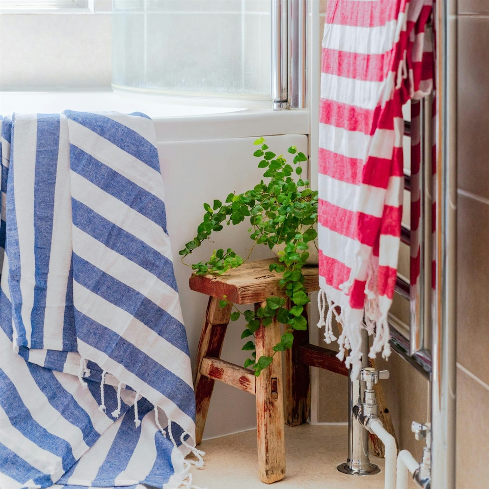 image 1 of Nicola Spring Turkish Soft Lightweight 100% Cotton Bath Towel - 170 x 90cm - Blue Stripe - Bath Towel Beach Towel Bath Sheet Beach Blanket Blue