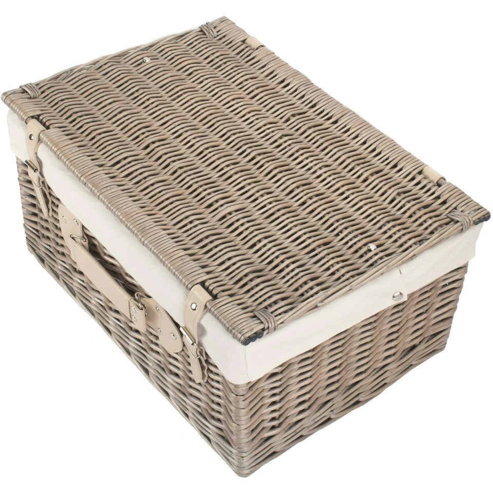 image 1 of 51cm Antique Wash Picnic Basket with Lining White | White | One Size