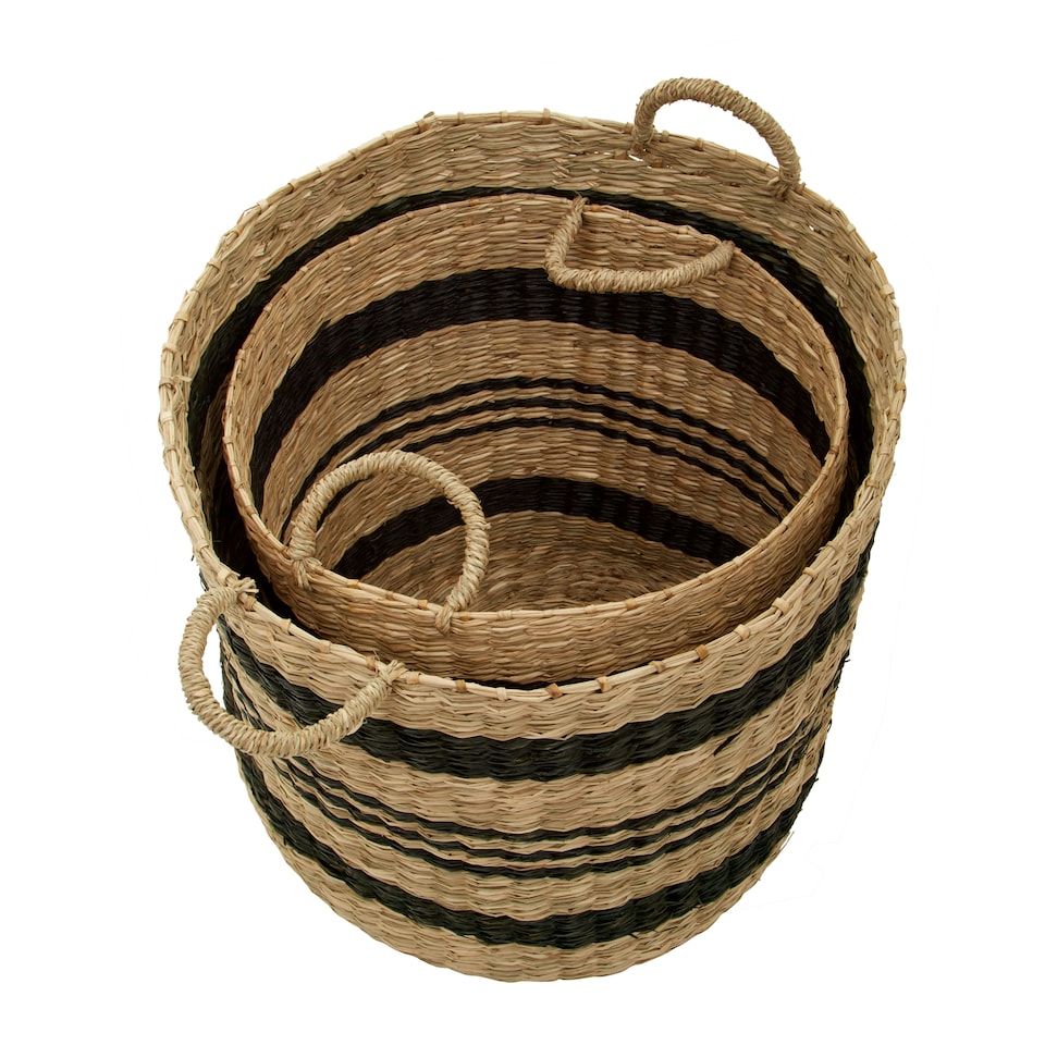 image 1 of Interiors By Premier Set of 2 Seagrass Baskets with Black Stripes, Striped Storage Baskets, Distinctive Decorative Baskets Multi