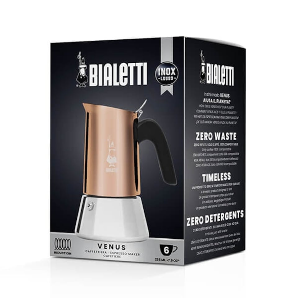 image 1 of Bialetti Venus Induction 'R' Stovetop 6 Cup Coffee Maker Copper