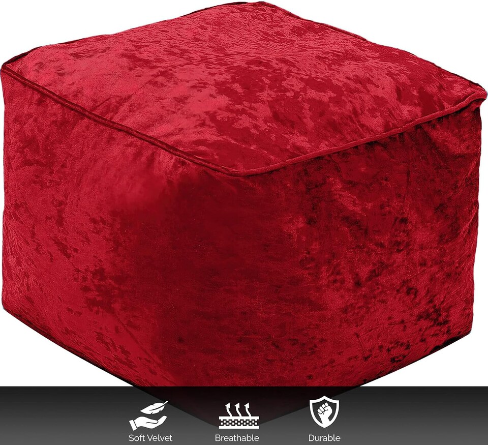 image 1 of Red Crushed Velvet Bean Bag Pouffe Foot Rest
