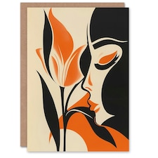 Bold Minimal Lady Kissing Rose Flower Him Her Birthday Card
