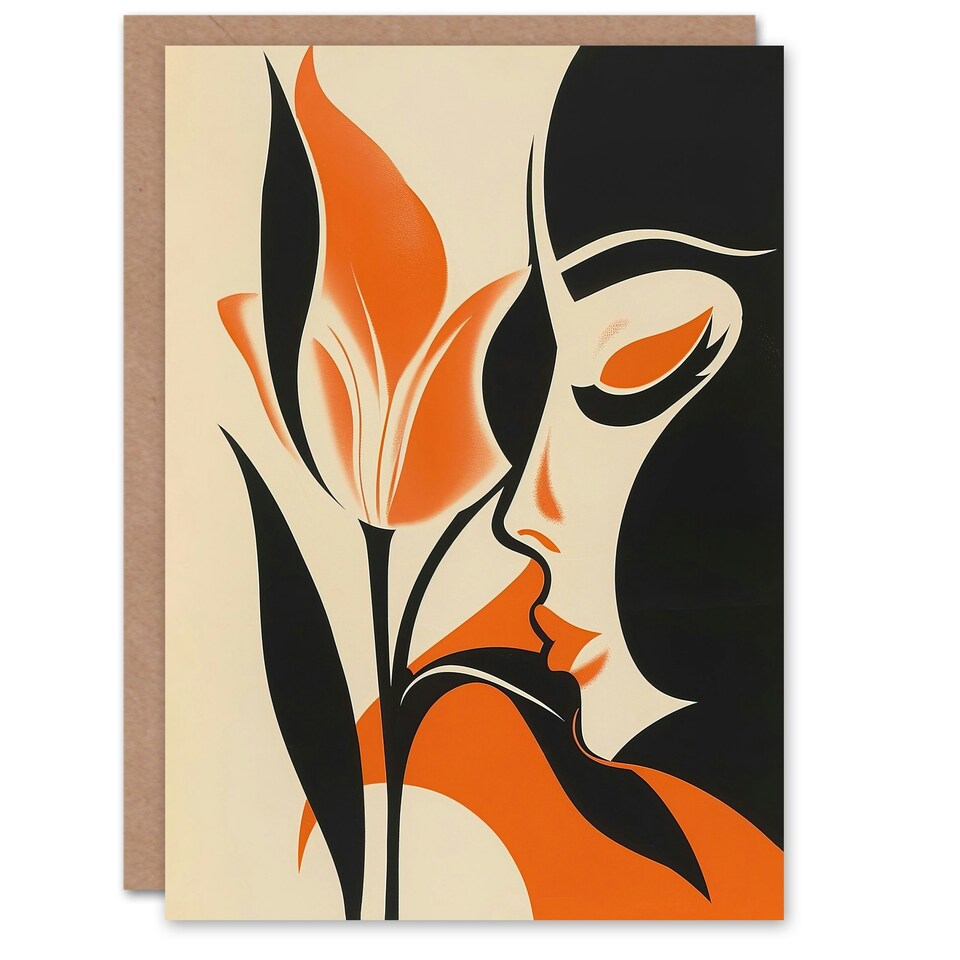 image 1 of Bold Minimal Lady Kissing Rose Flower Him Her Birthday Card