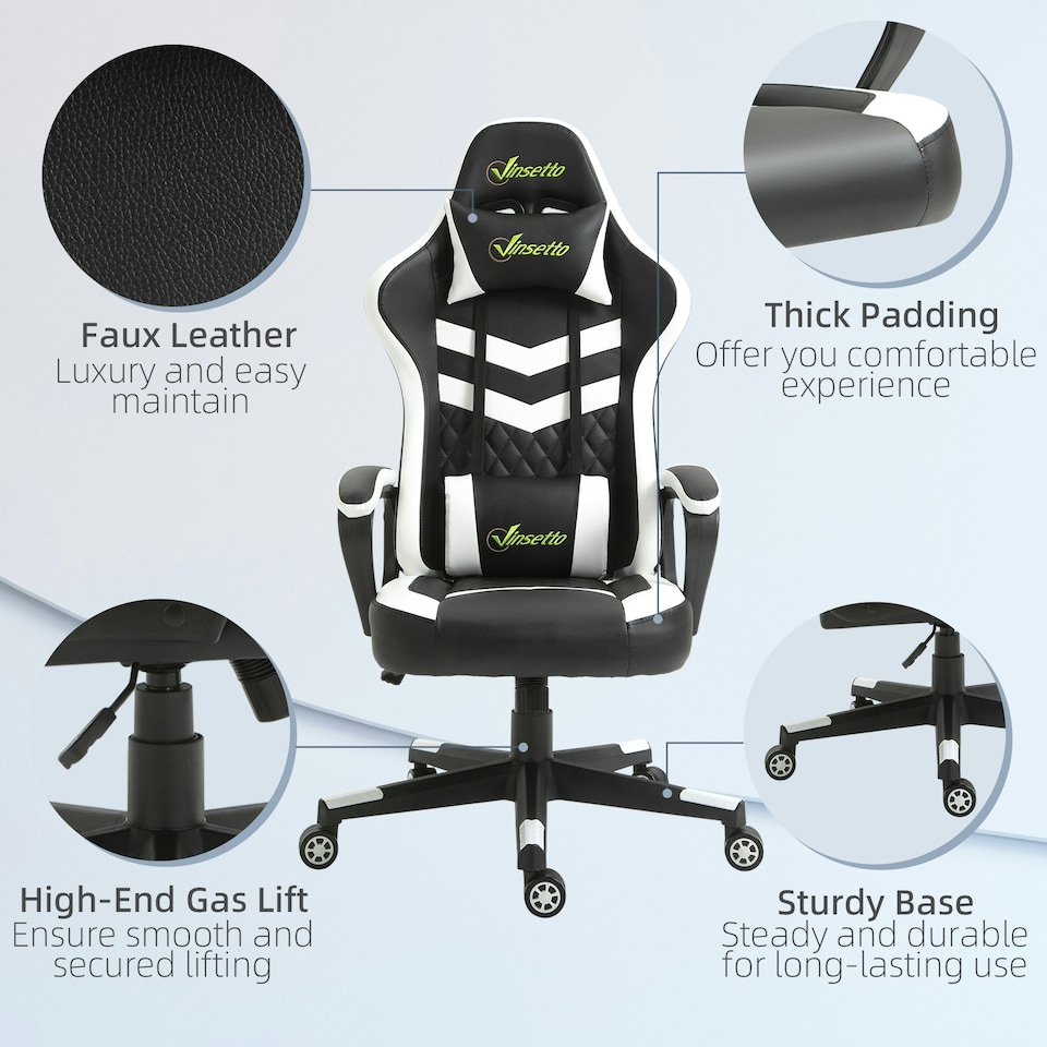 image 1 of Vinsetto Racing Gaming Chair w/ Lumbar Support, Gamer Office Chair, Black White