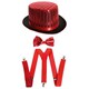 image 1 of Red Accessory Set - Sequin Top Hat, Bow Tie & Braces Red | One Size