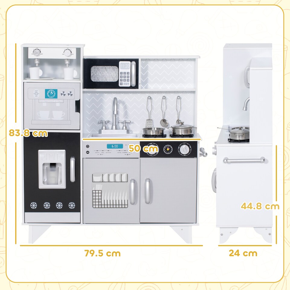 image 1 of AIYAPLAY Kids Play Kitchen, Large Pretend Play Toy Kitchen with Stove Sounds, Microwave, Ice Maker, Coffee Maker, Sink, Stainless Steel Utensils, Cooking Role Play Set for Boys and Girls 3-6 Years