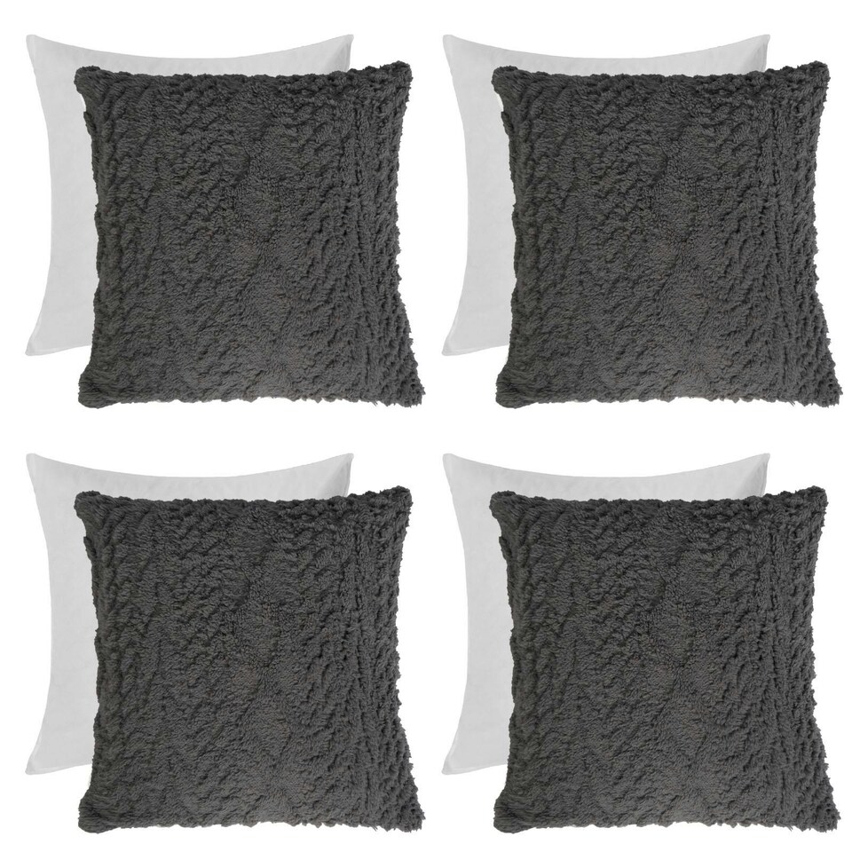 image 1 of OHS 4 x Cable Knit Sherpa Texture Filled Cushions, 45x45cm - Grey