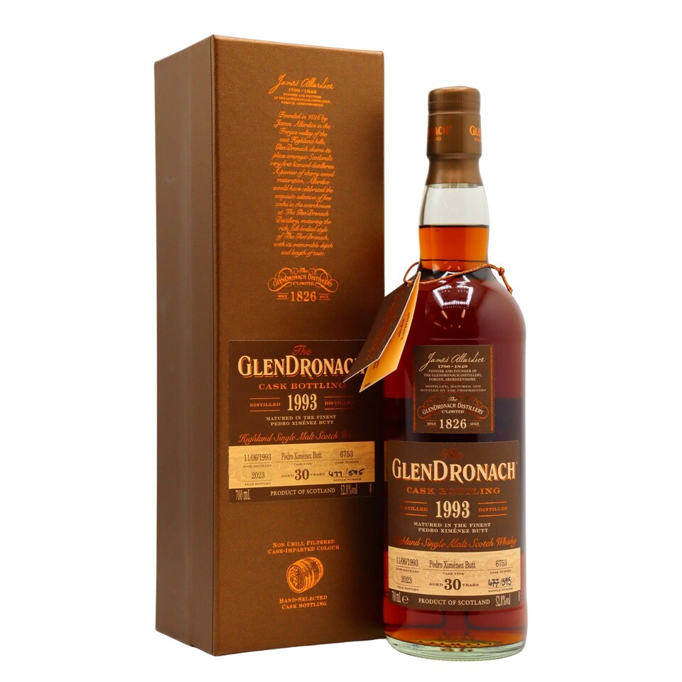 Glendronach - Single Cask #6753 1993 30 year old Whisky (UK Exclusive) | Multi | Sweet raisin, fig and plum fruit flavours, complemented by crushed nuts, dark chocolate, and bold oak spice | 2