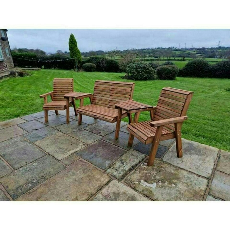 image 1 of Valley 4 Seat Set 1X2B 2XC Angled Tray - Timber - L100 x W310 x H95 cm - Fully Assembled - Set of Waterproof Cushions Included