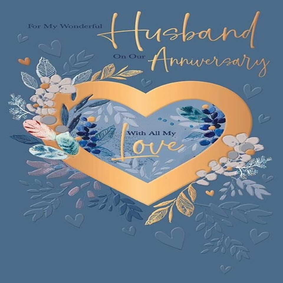 Words 'n' Wishes Anniversary Card for Husband, Large Hearts, Multi-Coloured, 25.8 x 16.9 cms