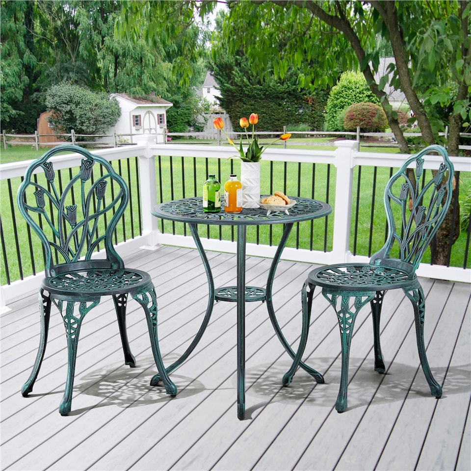 image 1 of Yaheetech 3 Piece Patio Bistro Table Set with Umbrella Hole-Green | Green | Green | 1