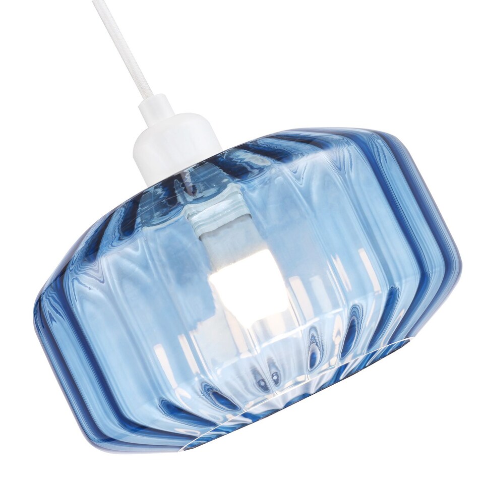 image 1 of Modern Midnight Blue Ribbed Glass Non Electric Pendant Shade with Flat Style | Blue | Midnight Blue | 1