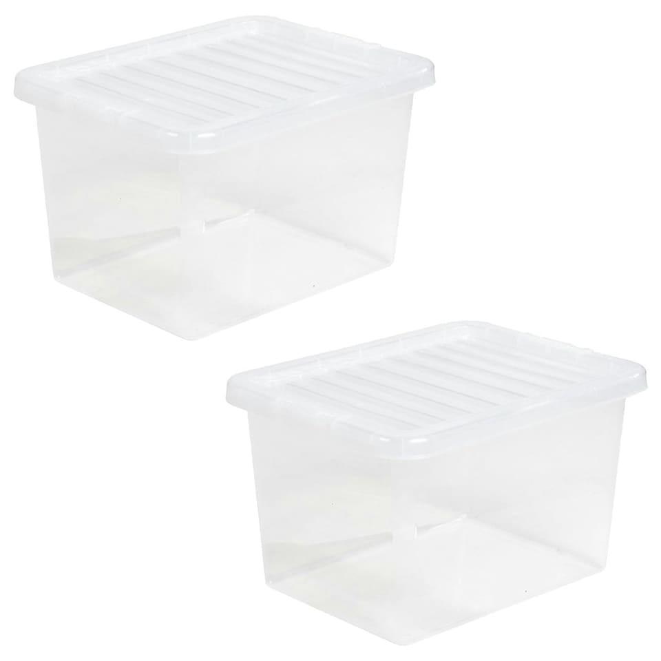 image 1 of 2 x 45L Strong Clear Multipurpose Transparent Storage Container Complete With Lid Ideal For Home & Office Use Clear