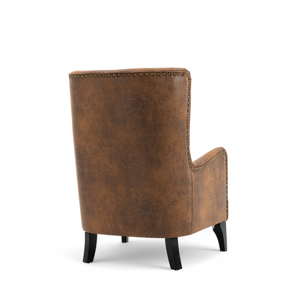 image 1 of Faux Leather Suede Brown Segovia Accent Wingback Chair
