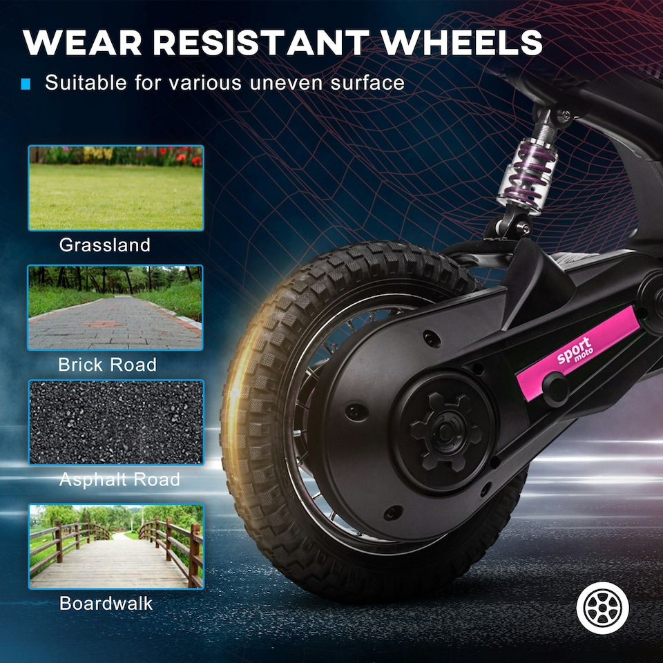 image 1 of HOMCOM 24V Kids Electric Motorbike with Twist Grip Throttle, Music, Horn - Pink