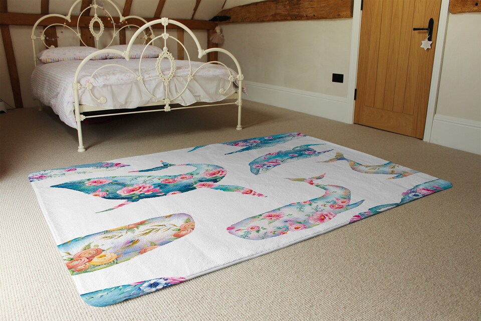 image 1 of Whale With Flowers Rug | Multi