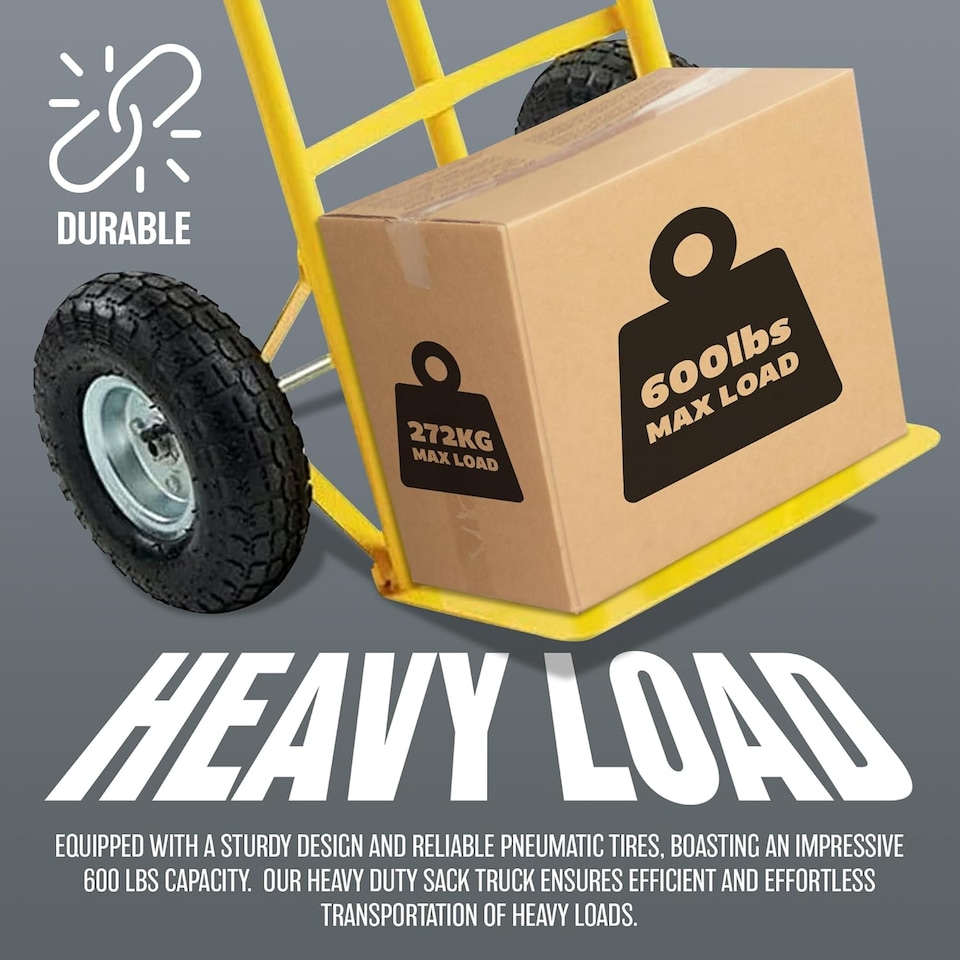image 1 of 600lb Heavy Duty Sack Truck Industrial Hand Trolley With Pneumatic Tyre Wheels Lifitng Pulling Cart