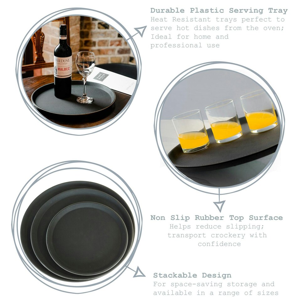 image 1 of Argon Tableware Round Non-Slip Serving Tray - 35cm - Black