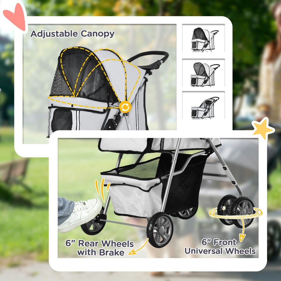 image 1 of PawHut Pet Stroller Carrier Foldable Deluxe Jogger Walk Travel Dog Cat Grey