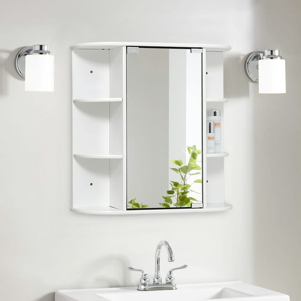 image 1 of Living and Home Wall Mount Bathroom Mirror Cabinet - White