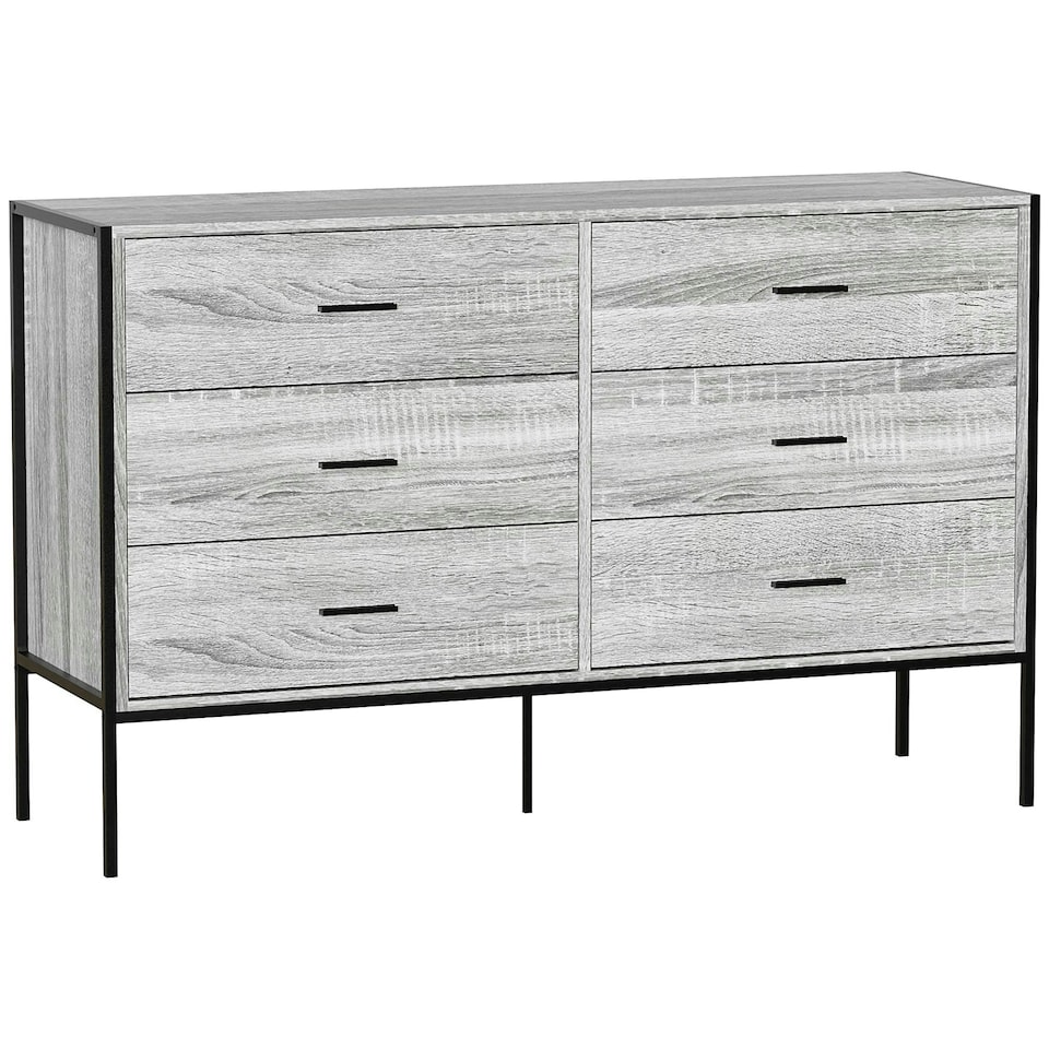 image 1 of Vida Designs Brooklyn 6 Drawer Chest of Drawers Industrial Bedroom Storage, Grey