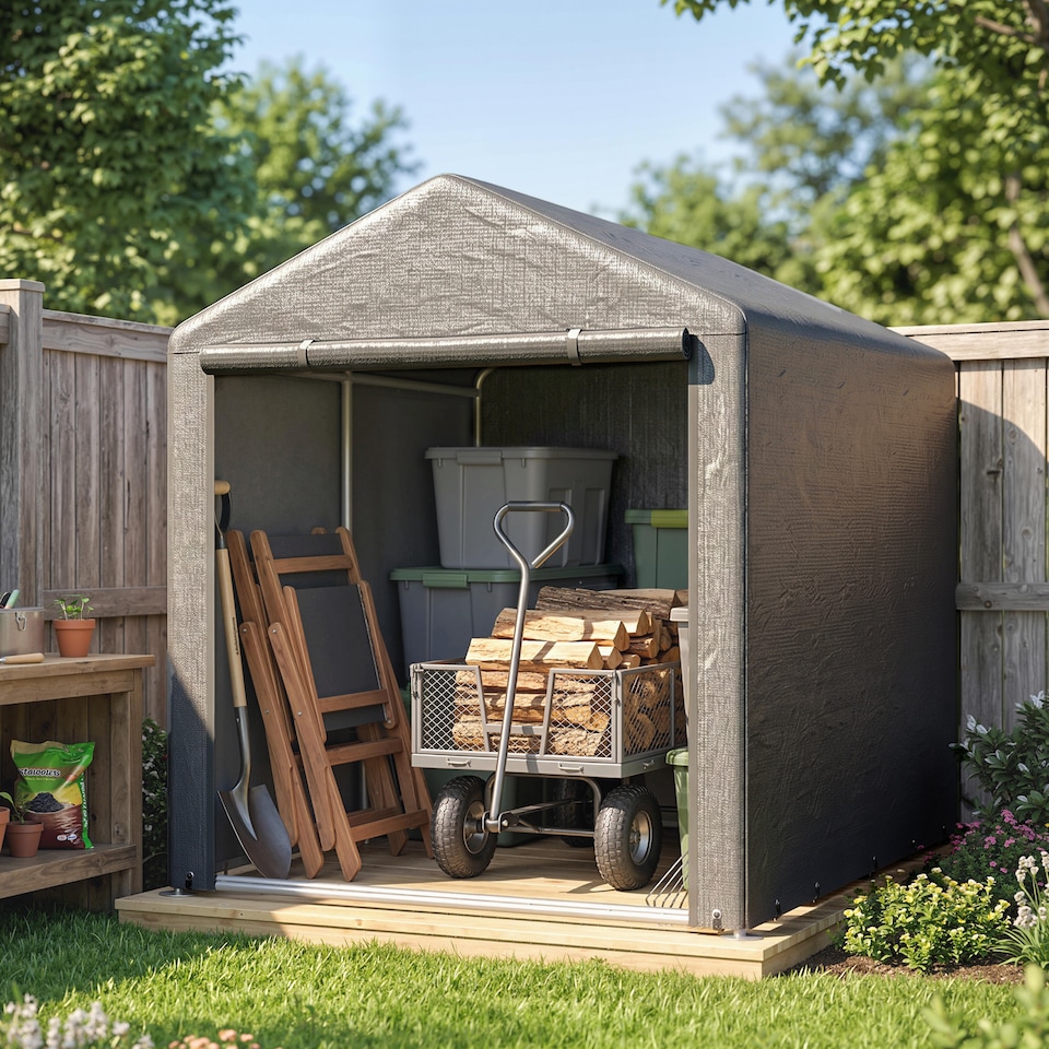 image 1 of Outsunny 1.6 x 2.2m Garden Storage Shed Portable Shed Tent, Dark Grey | Grey | 1