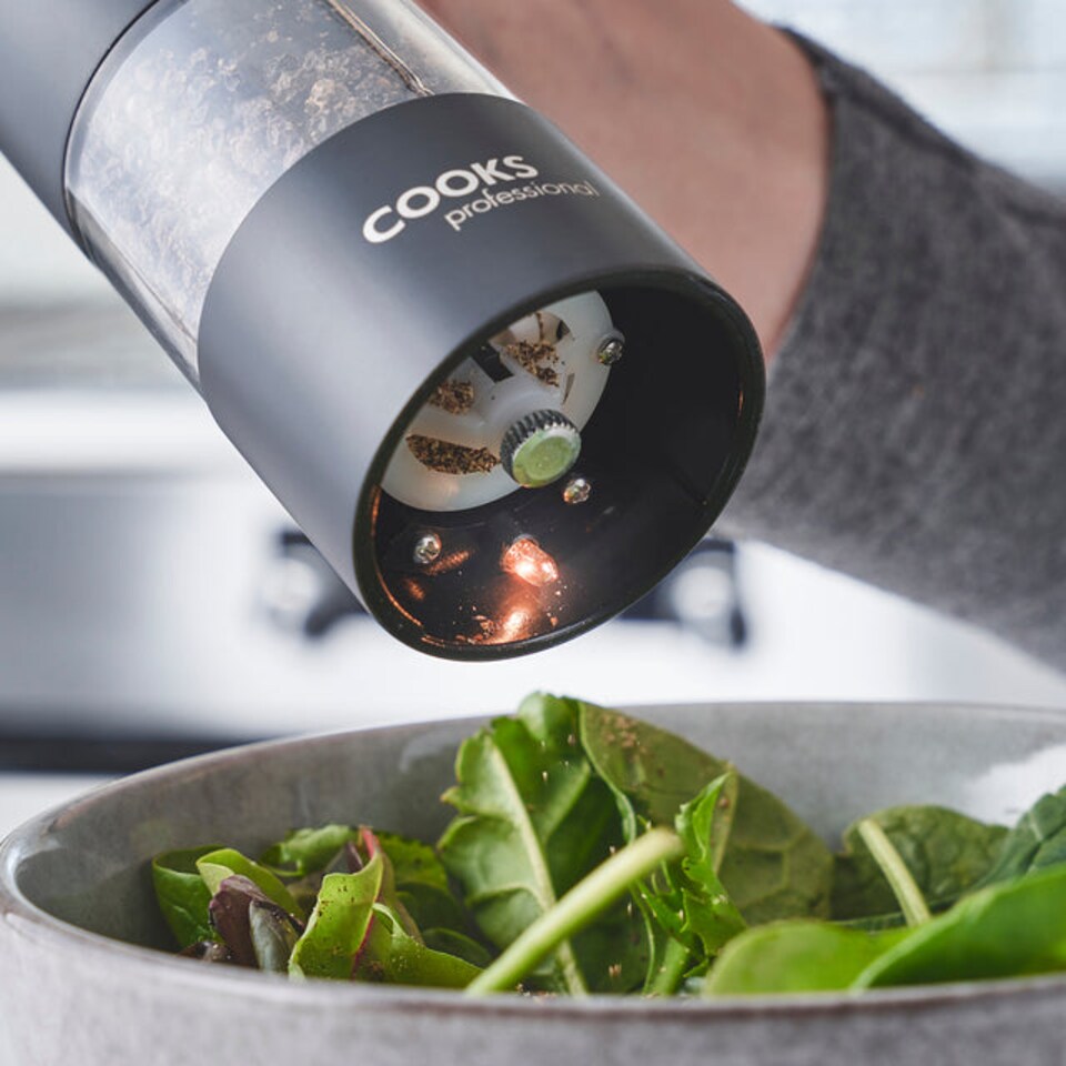 image 1 of Cooks Professional Electric Salt & Pepper Mill Set with Bamboo Base | Multi | Black & White