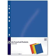 Pack of 25 A4 Coloured Punched Pockets clpm/1