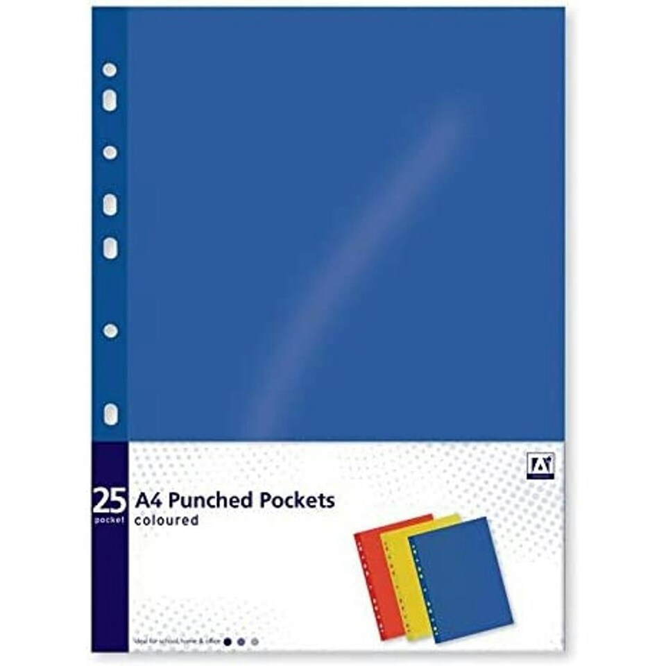 Pack of 25 A4 Coloured Punched Pockets clpm/1