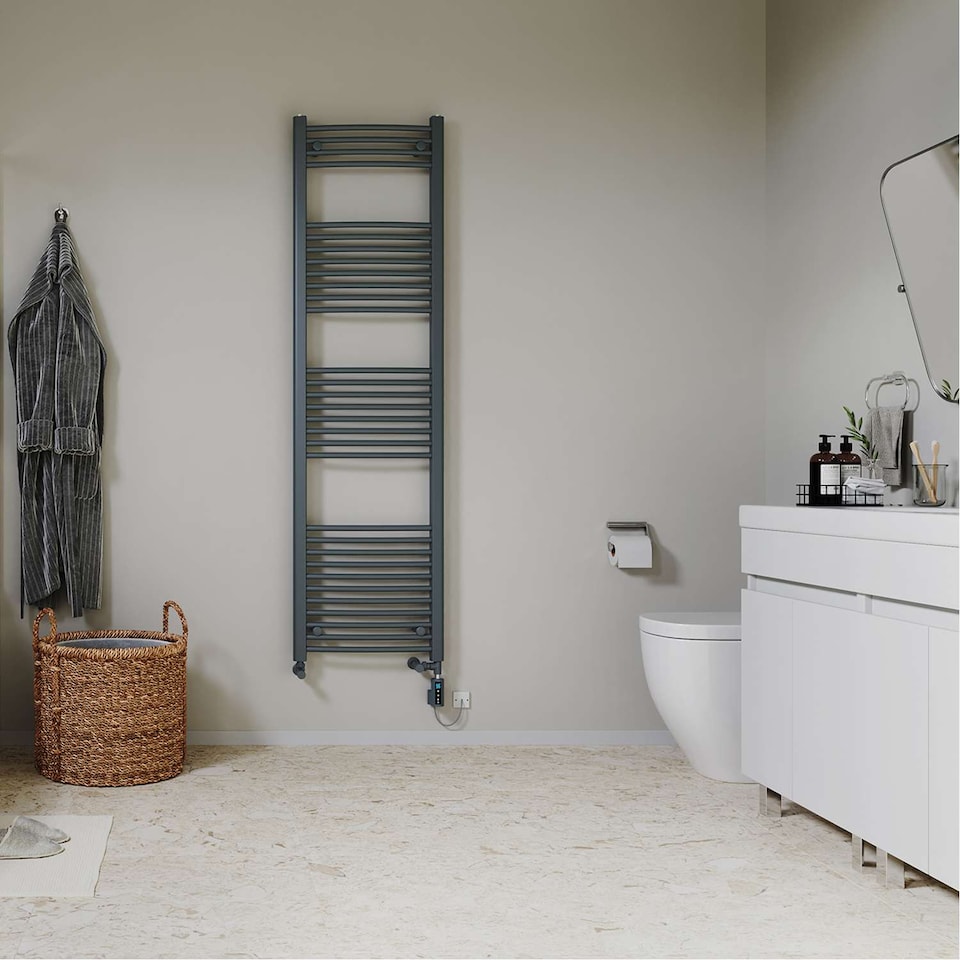 image 1 of Zennor - Anthracite Dual Fuel Towel Rail H1800mm x W500mm Thermostatic WIFI - Curved