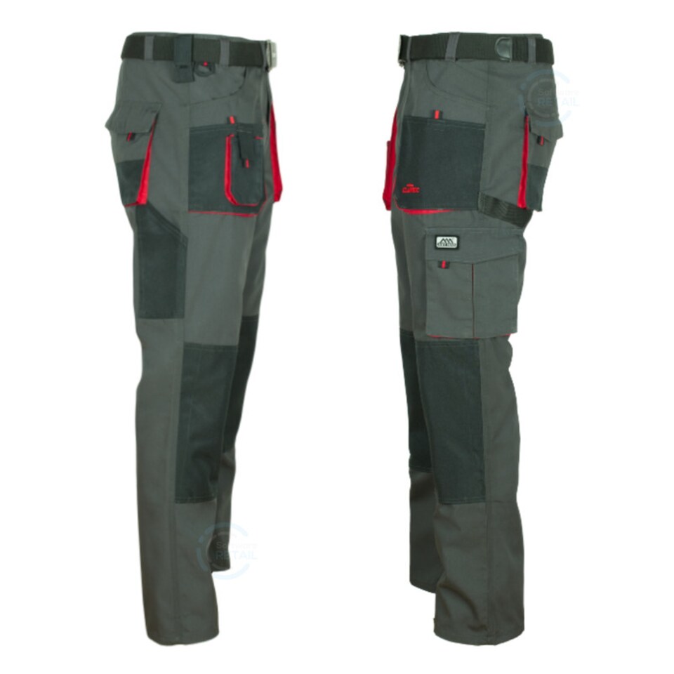image 1 of ArtMas Grey Red Work Trousers for Men Durable Design with Knee Pad Pockets Reinforced Seams and Multi Functional Pockets Size UK34