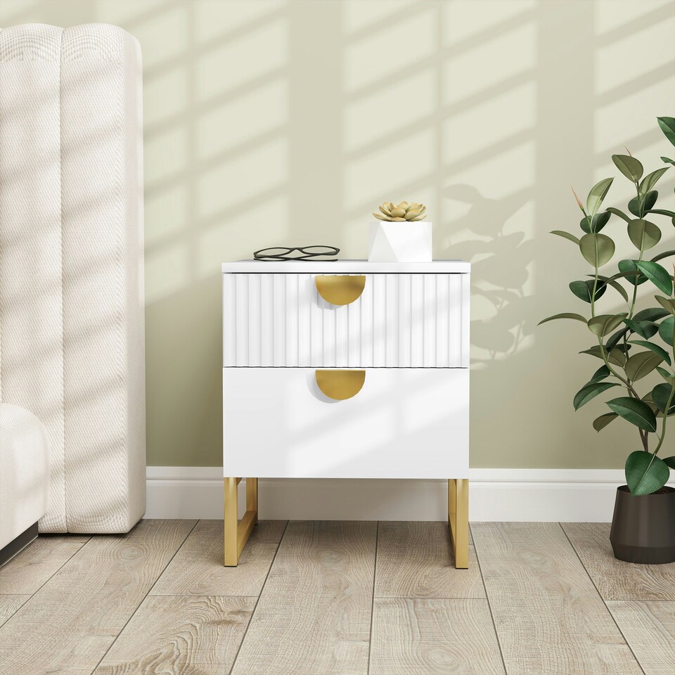 image 1 of HOMCOM Bedside Table with 2 Drawers, Modern Side Table, White White