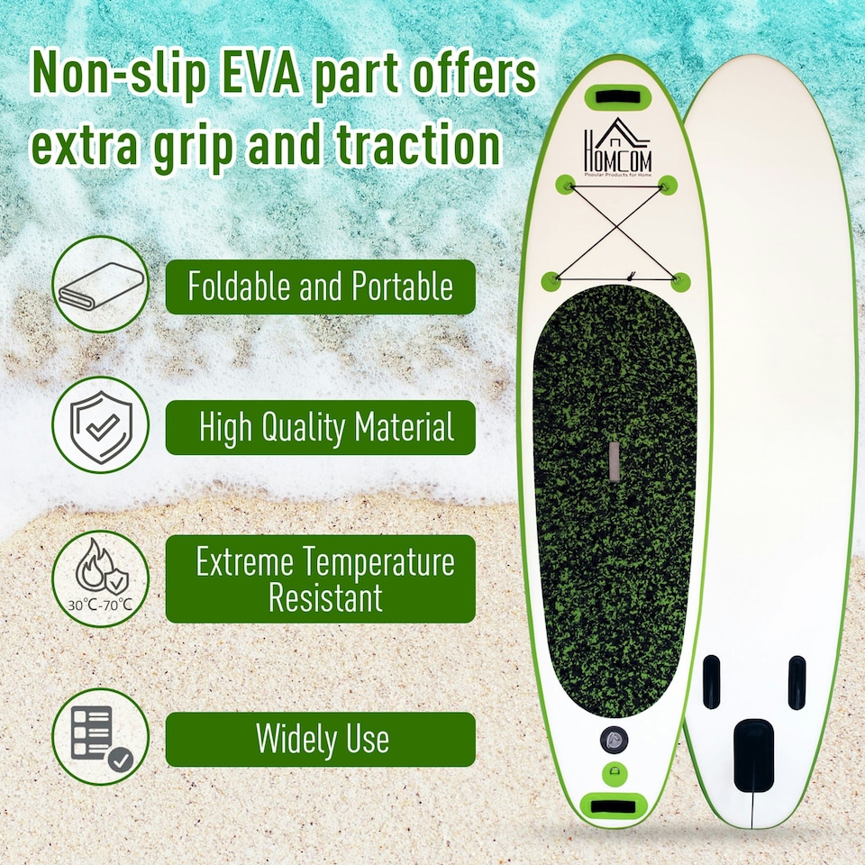 image 1 of HOMCOM 10ft Inflatable Surfing Board W/ Paddle, Fix Bag, Air Pump, Fin, Backpack Green