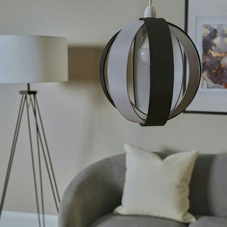 image 1 of ValueLights Black And Grey Modern Fabric Globe Ceiling Pendant Light Shade
