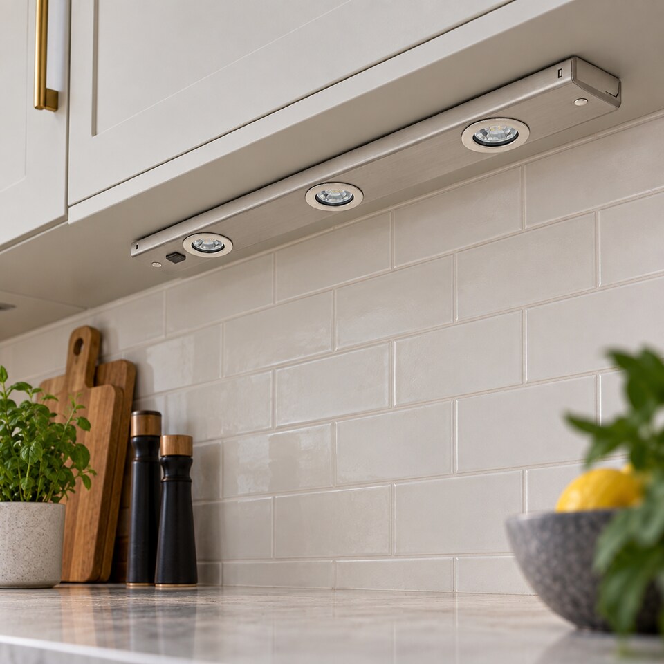 image 1 of EGLO Kob LED Satin Nickel Steel Under Cabinet Light, (L) 60cm