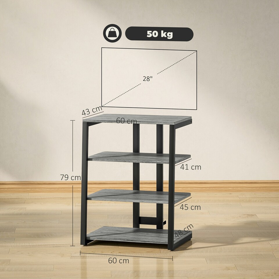 image 1 of HOMCOM HiFi Rack Stand w/ 4-Tier Record Player Stand Dark Grey