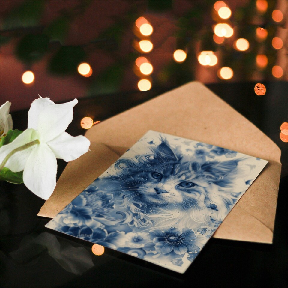 image 1 of Cat Lover Maine Coon Floral Chinese Pattern Her Birthday Card