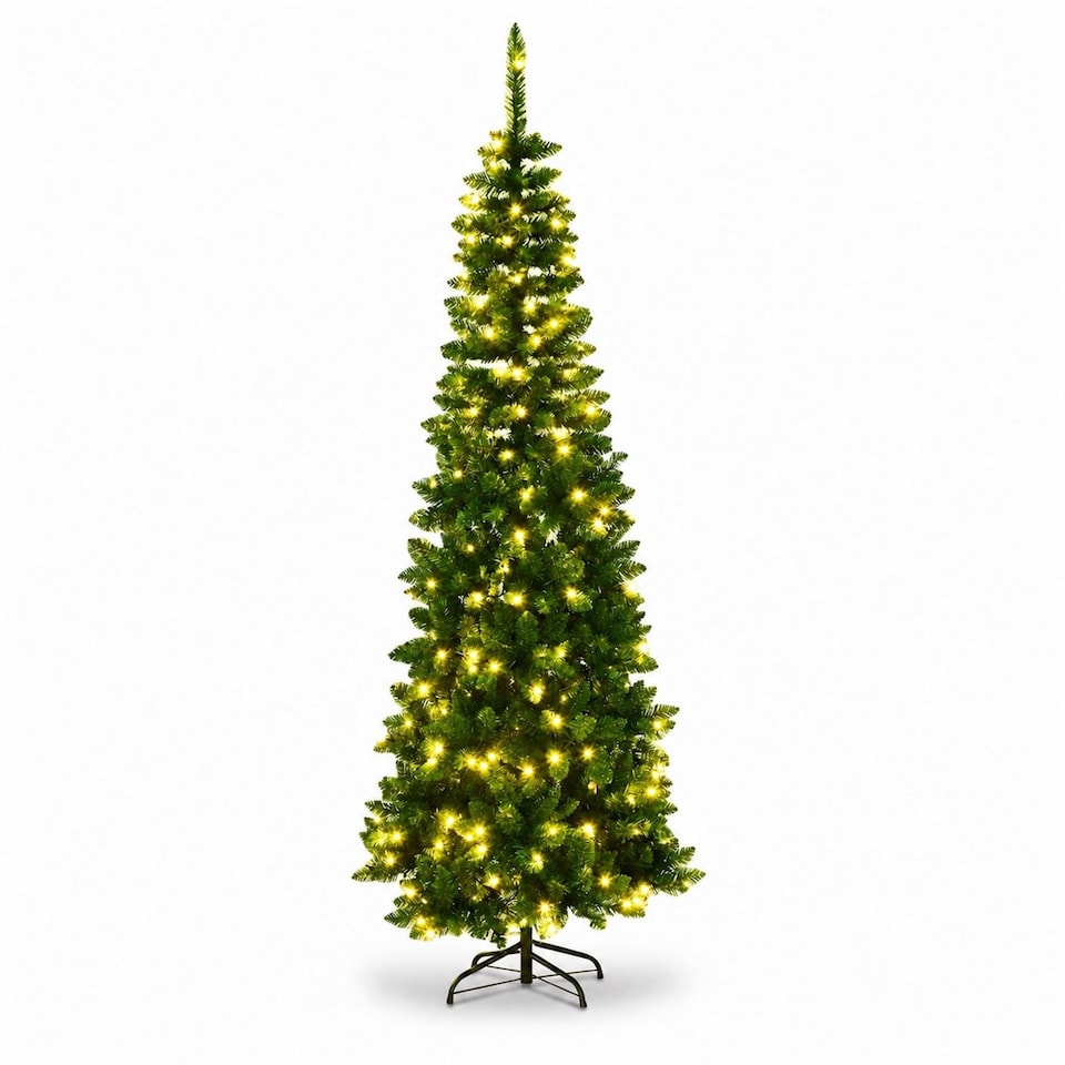 image 1 of 6FT Pre-Lit Pencil Christmas Tree with Warm White LED Lights - Festive Xmas Decoration for Home and Holiday Display